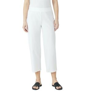 EILEEN FISHER WHITE WASHABLE STRETCH CREPE CROPPED STRAIGHT PANT